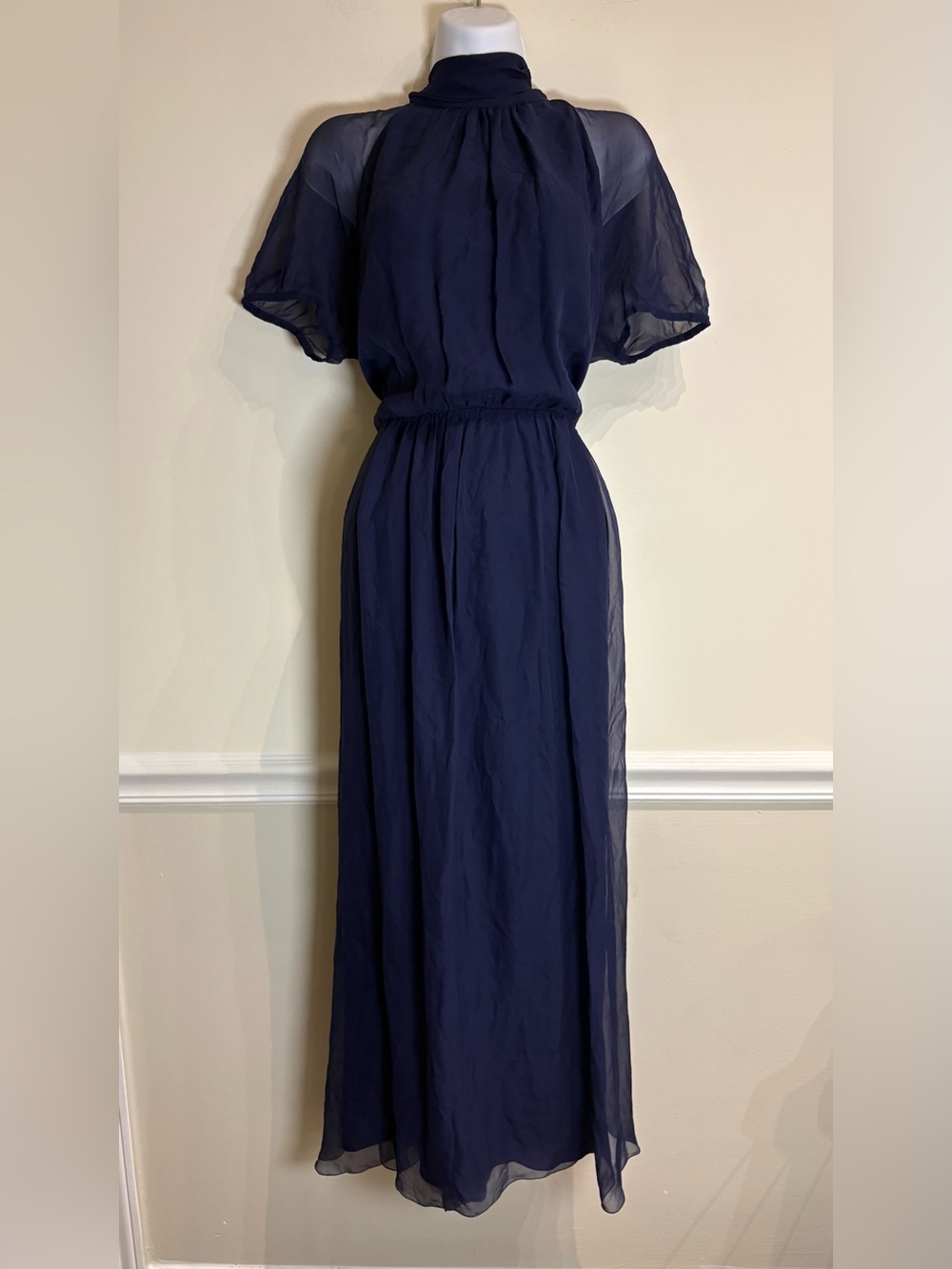 Ralph Lauren Purple Label Darabont Long Midi Dress in Navy Silk NWT 14 NO BELT - Picture 6 of 13